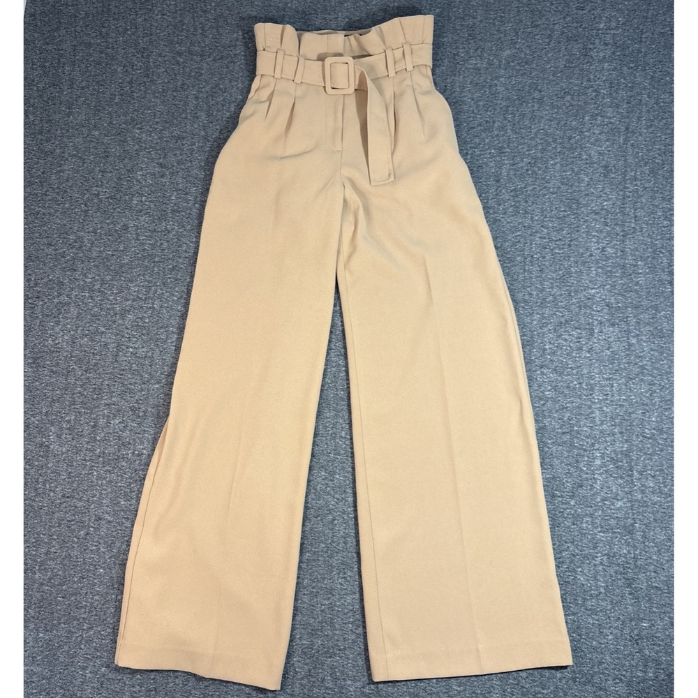 Express Women's Tan Pleated High-Rise Wide Leg Trouser Belted Dress Pants Sz 00R